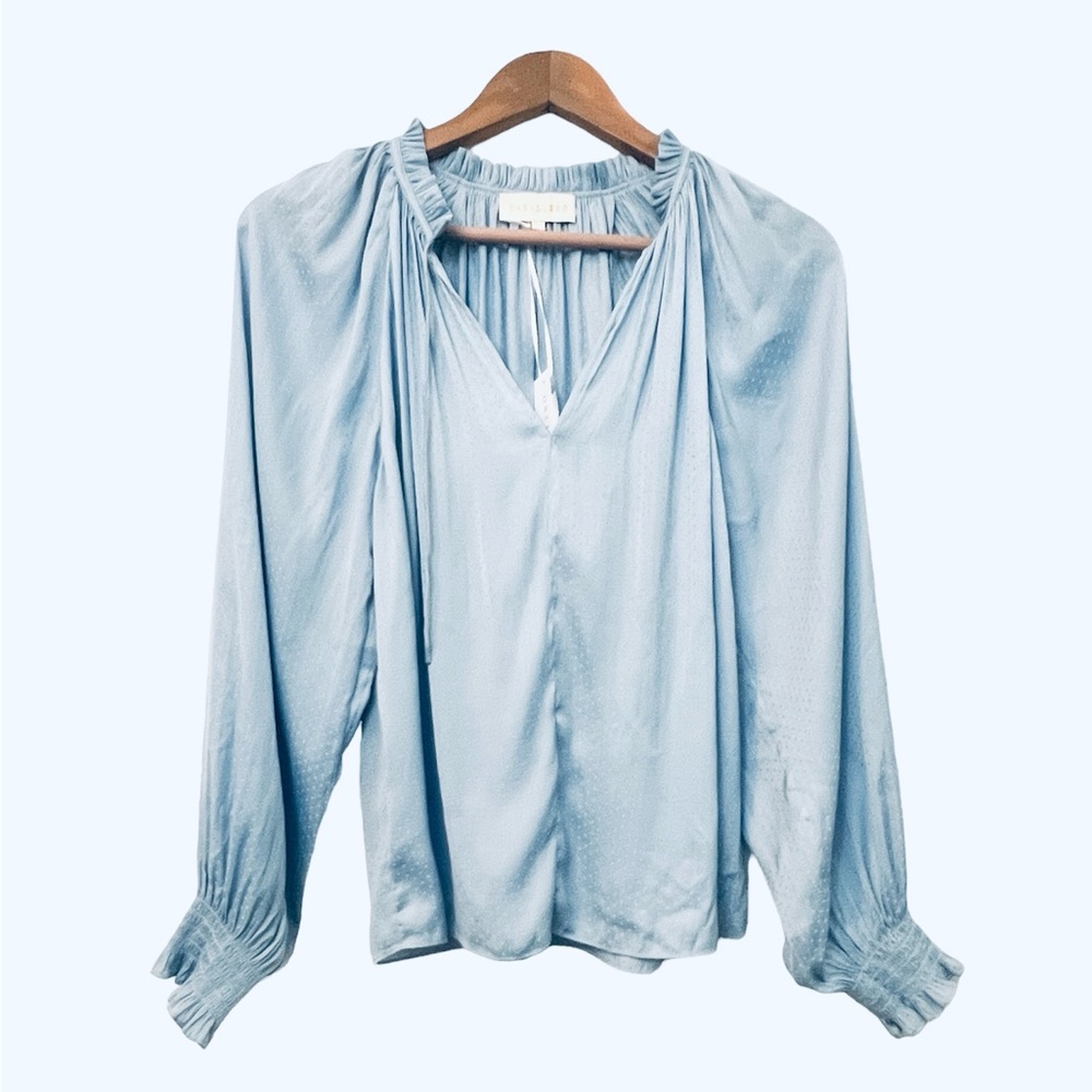 New Caballero Polka Dot Light Blue Miki Top Blouse Size Small